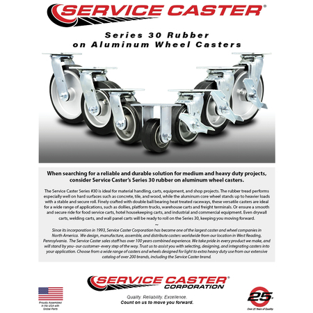 Service Caster 4 Inch Rubber on Aluminum Caster Set with Roller Bearings 4 Brake 2 Swivel Lock SCC-30CS420-RAR-TLB-BSL-2-TLB-2